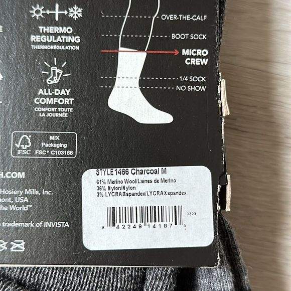 Darn Tough Hike/Trek Micro Crew Midweight Sock Gray/Red NWT in packaging‎ - Picture 5 of 5